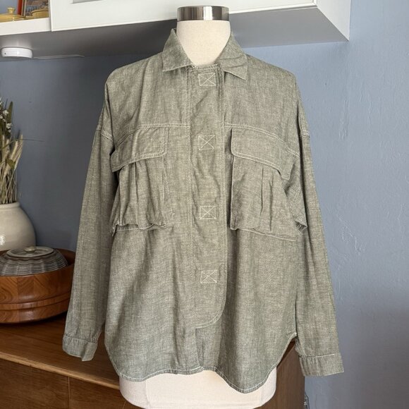 Vintage 80s 90s Esprit Sport Cargo Pockets Utility Shirt Boxy Oversized Size S - Picture 1 of 9